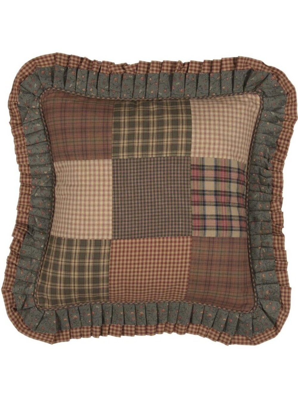 Cozy Cinnamon Plaid Cotton Patchwork Pillow Insert - Dark Olive Green, 18"x18